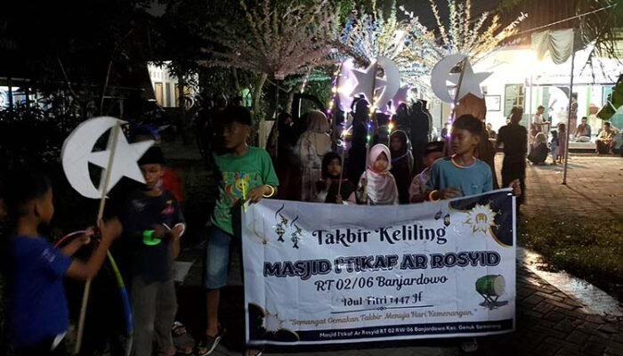 Takbir Keliling di Genuk Kota Semarang Dimeriahkan Kembang Api, Masjid I’tikaf Ar-Rosyid Gelar Salat Idul Fitri 1447 H